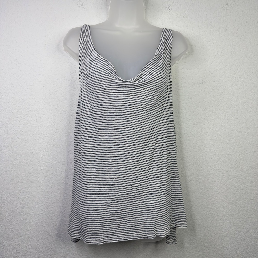 Calypso St. Barth Tank Top Womens L White Grey Linen Striped Coastal Vacation